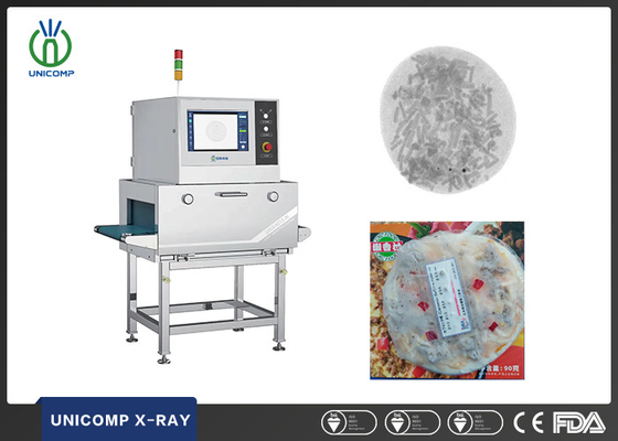 Máquina de detecção de metais de raios X compacta Unicomp UNX4015N para alimentos de aves de capoeira em pequenos pacotes com tecnologia de aprendizagem de IA